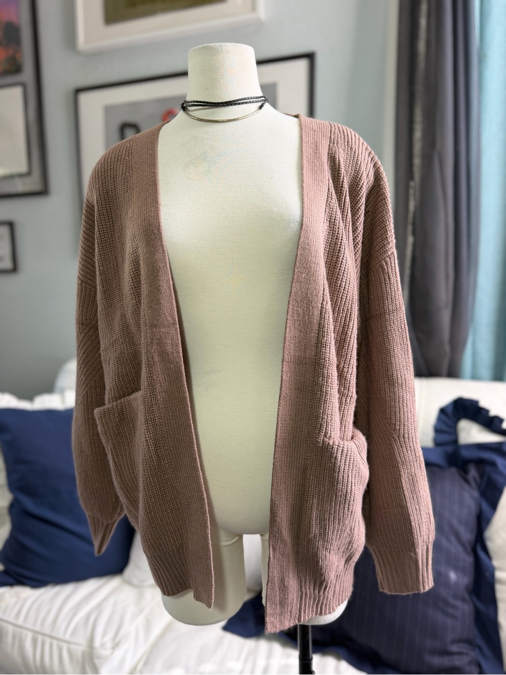 Women’s Open-Front Knit Cardigan Sweater in Dusty Mauve Brown
